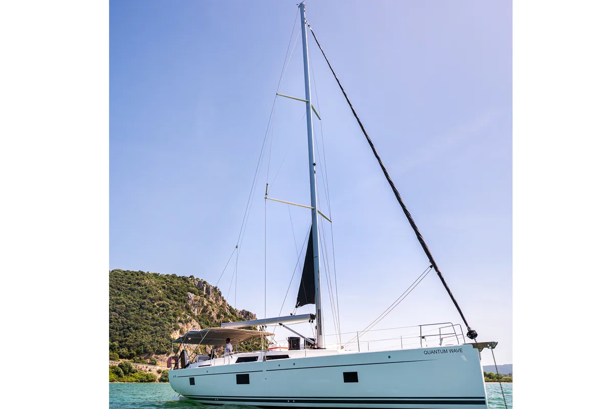 Exterior view of Quantum Wave, a Hanse Yachts Hanse 508 sailboat at Preveza, Greece