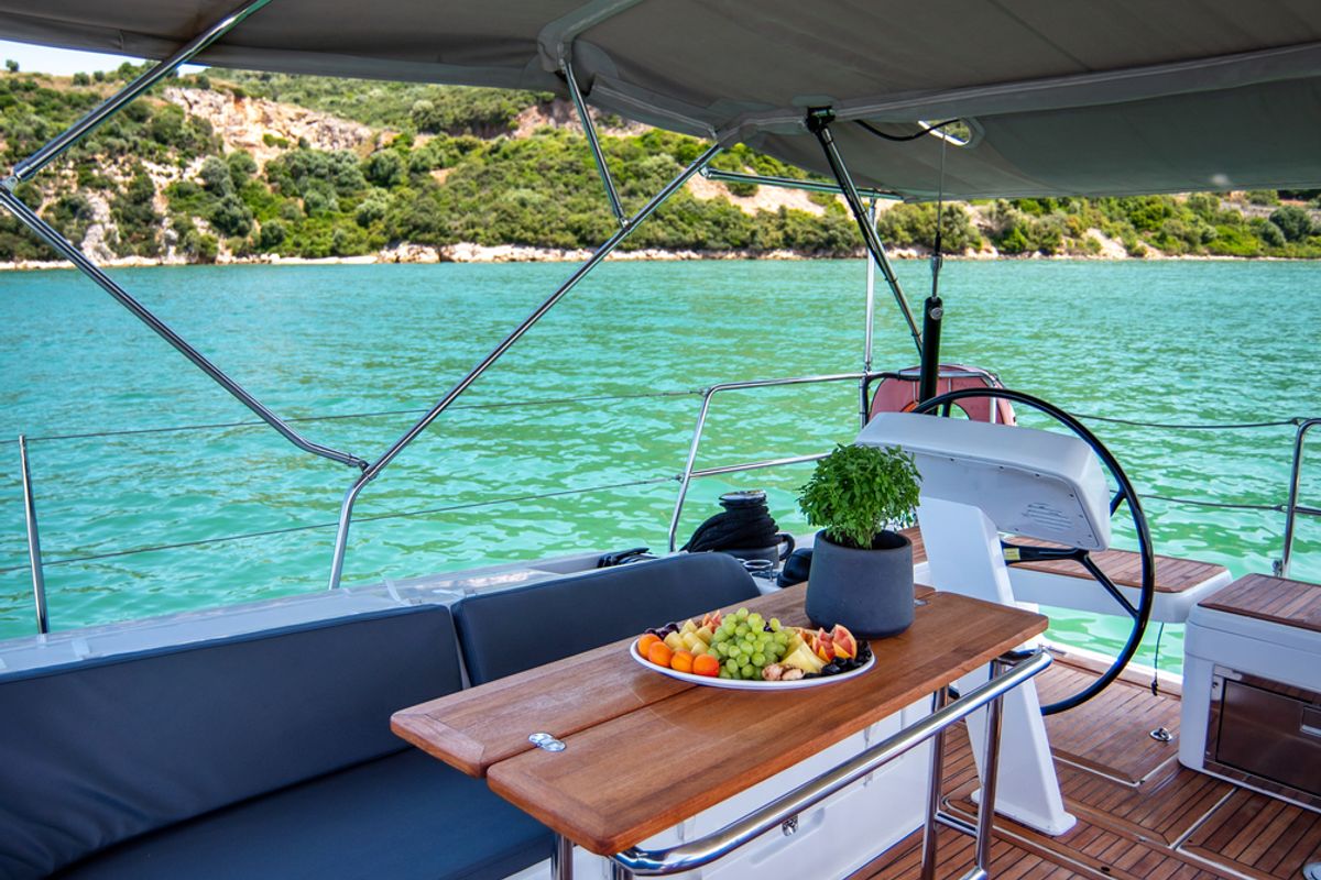 Cockpit of Quantum Wave, a Hanse Yachts Hanse 508 sailboat at Preveza, Greece