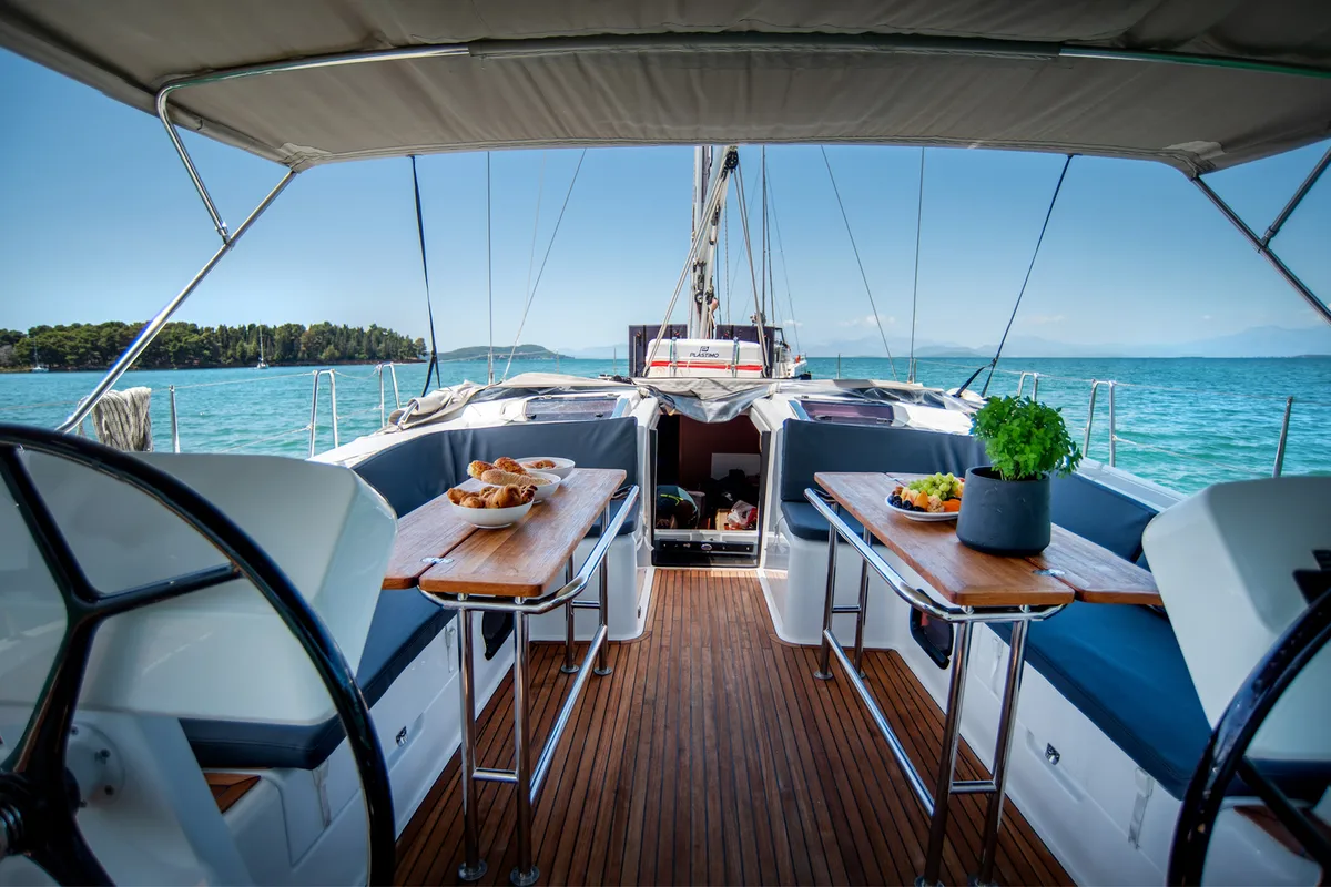 Cockpit of Quantum Wave, a Hanse Yachts Hanse 508 sailboat at Preveza, Greece
