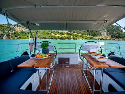 Deck of Quantum Wave, a Hanse Yachts Hanse 508 sailboat at Preveza, Greece