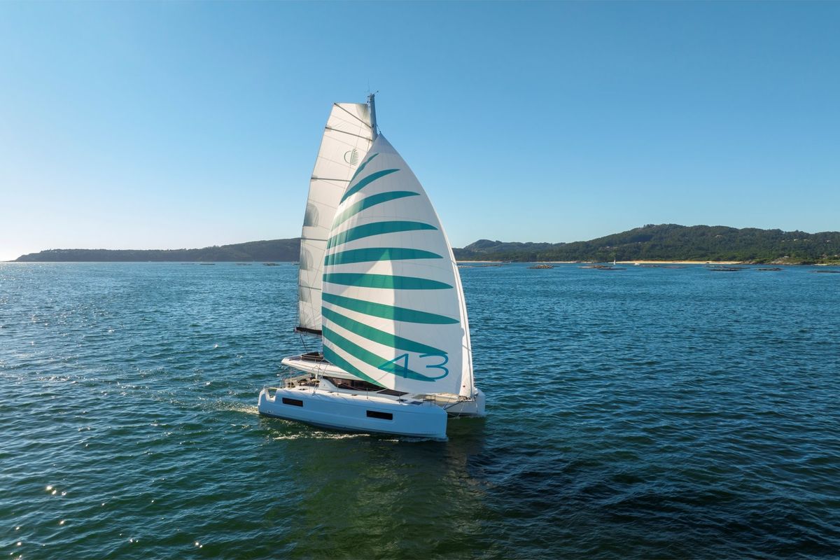 Exterior view of Serenity, a Lagoon 43 catamaran at Municipal Unit of Kranidi, Greece