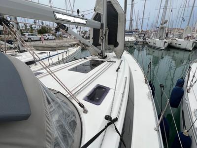 Deck of NIREUS, a Bavaria 41 Cruiser sailboat at Municipal Unit of Lefkada, Greece