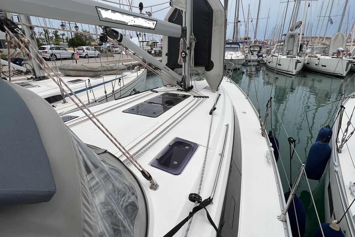 Deck of NIREUS, a Bavaria 41 Cruiser sailboat at Municipal Unit of Lefkada, Greece