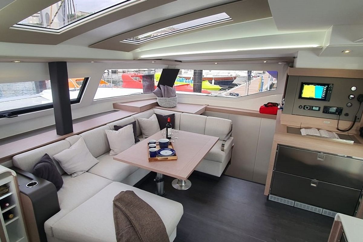 Salon of La Grange, a Fountaine Pajot Elba 45 catamaran at Zadar, Croatia