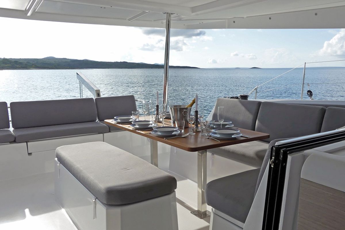 Deck of La Grange, a Fountaine Pajot Elba 45 catamaran at Zadar, Croatia
