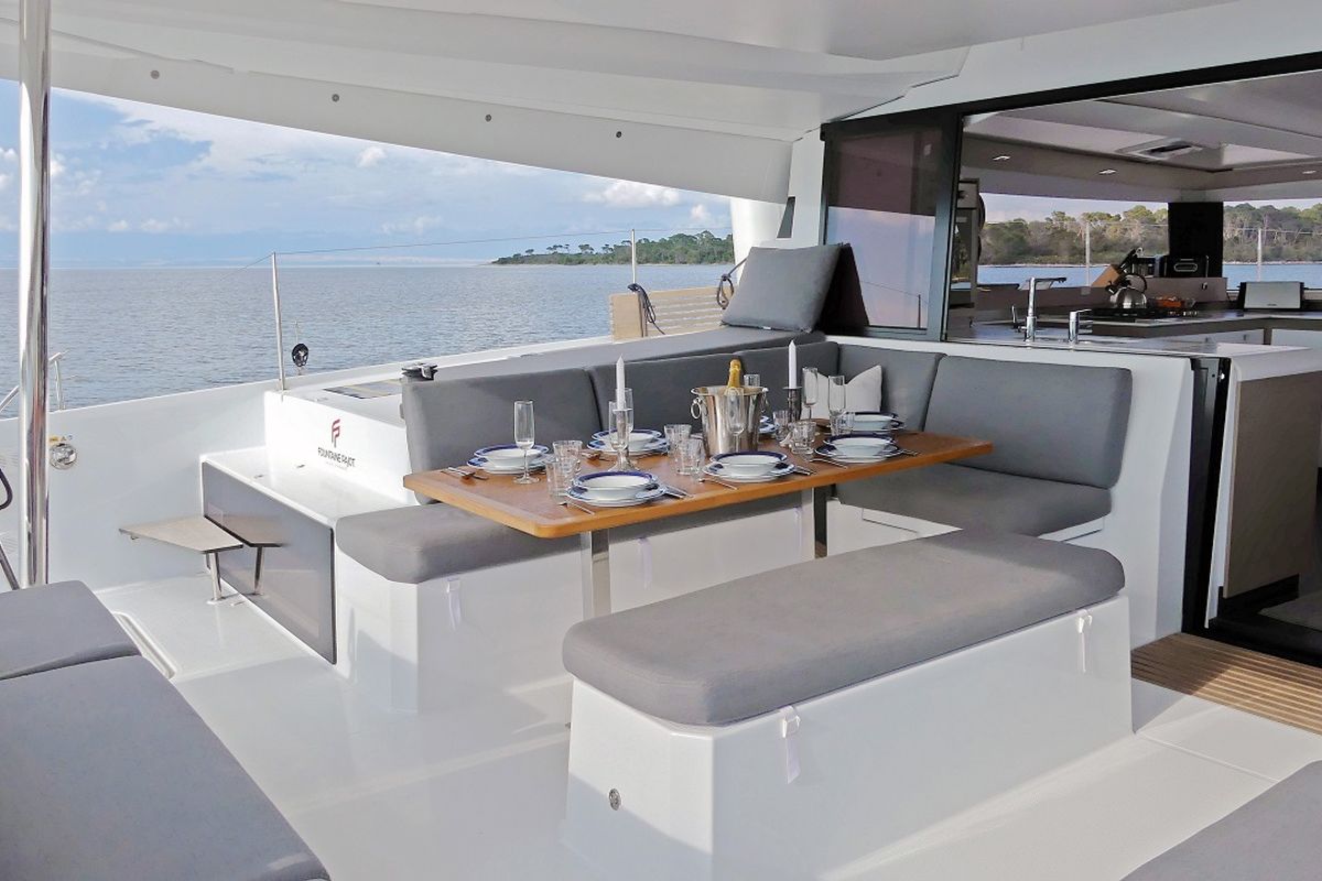 Deck of La Grange, a Fountaine Pajot Elba 45 catamaran at Zadar, Croatia
