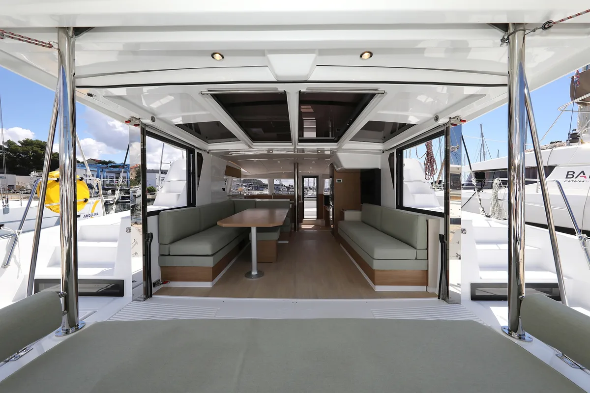 Deck of Kamla, a Bali 4.2 catamaran at Grad Biograd na Moru, Croatia