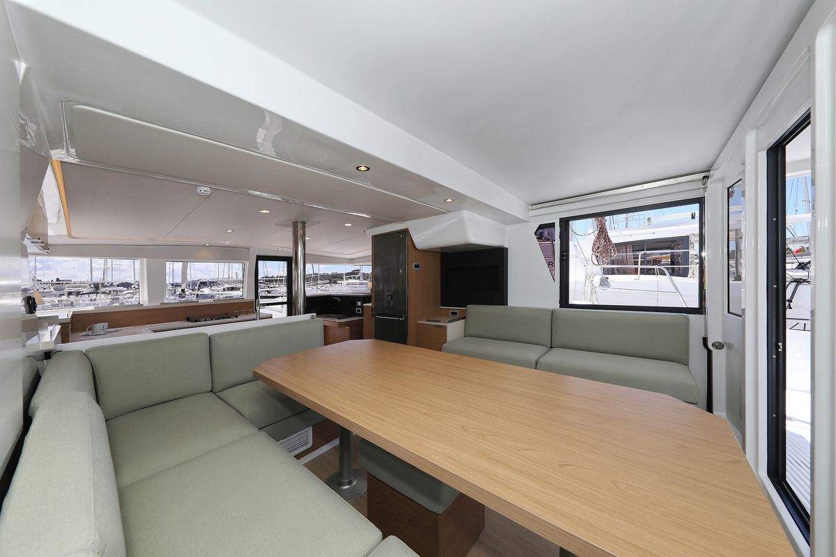 Salon of Kamla, a Bali 4.2 catamaran at Grad Biograd na Moru, Croatia