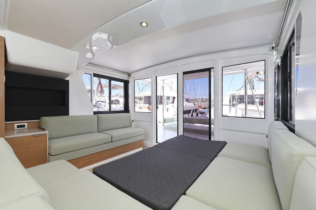 Salon of Kamla, a Bali 4.2 catamaran at Grad Biograd na Moru, Croatia