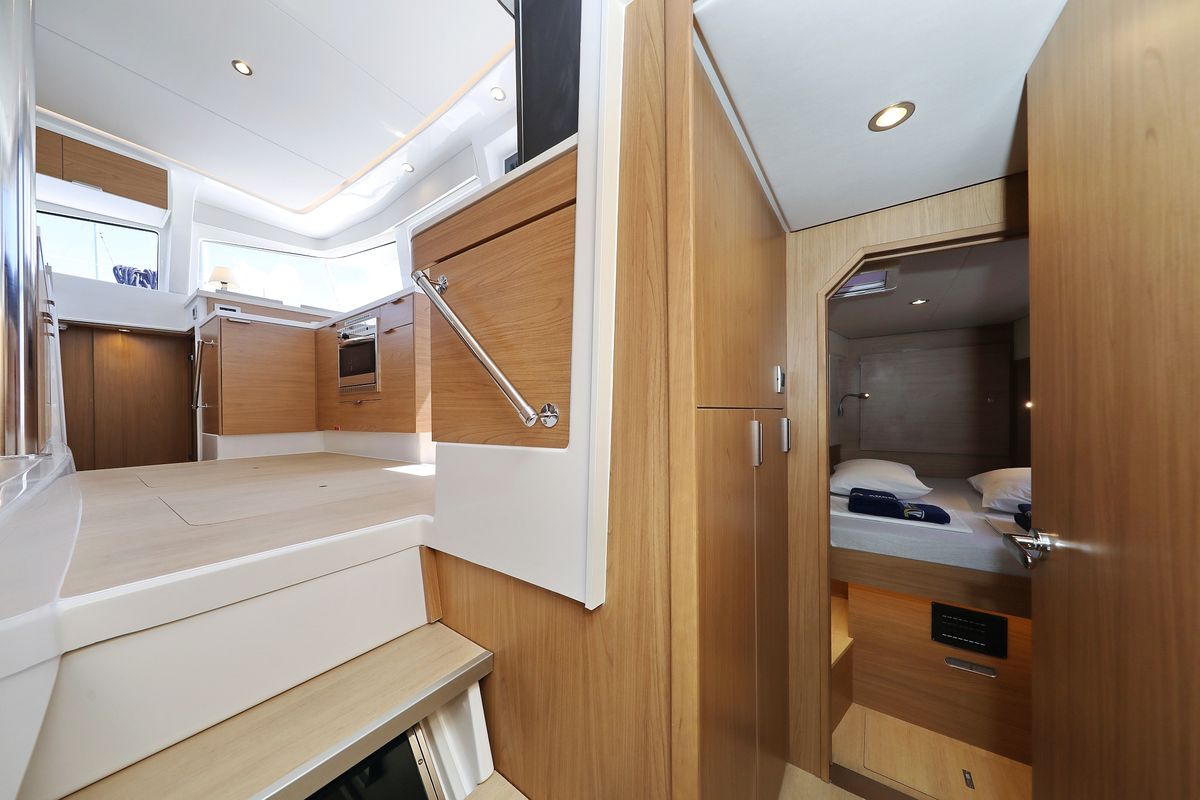 Salon of Kamla, a Bali 4.2 catamaran at Grad Biograd na Moru, Croatia
