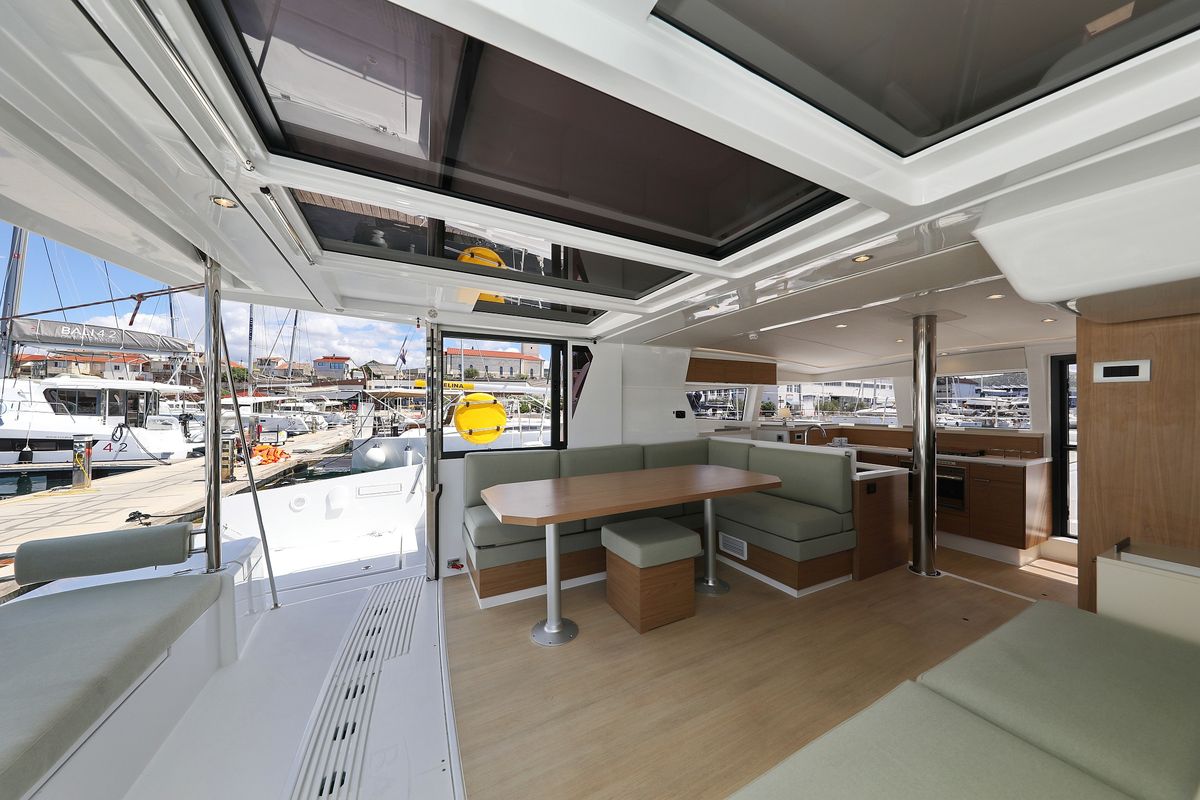 Salon of Kamla, a Bali 4.2 catamaran at Grad Biograd na Moru, Croatia
