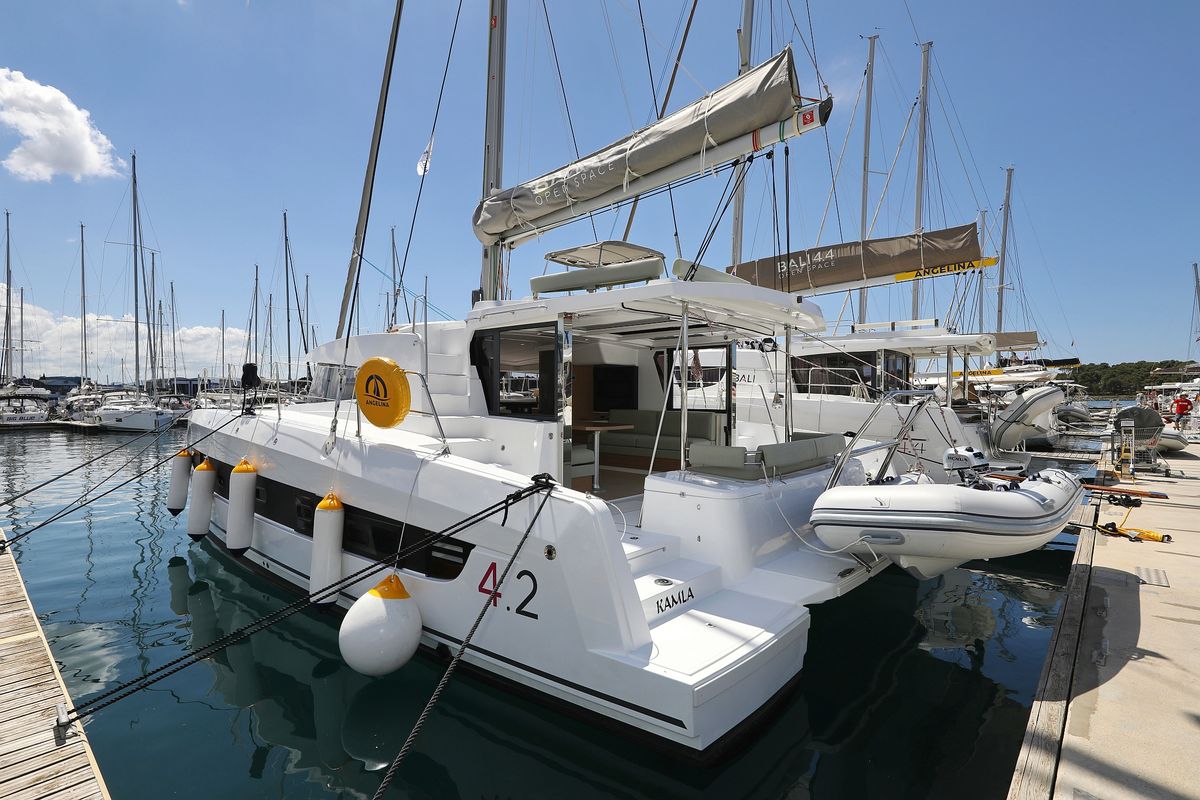 Exterior view of Kamla, a Bali 4.2 catamaran at Grad Biograd na Moru, Croatia
