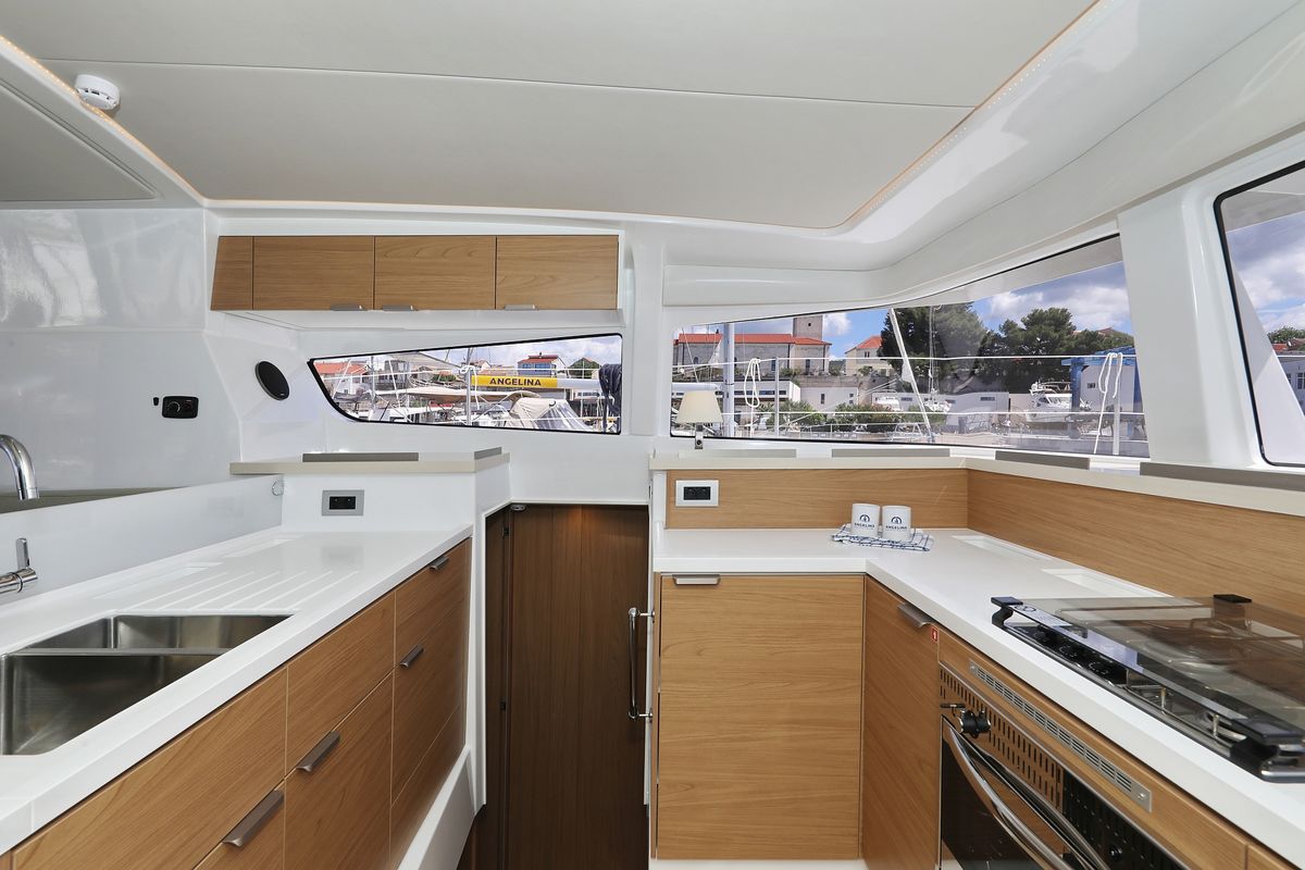 Galley of Kamla, a Bali 4.2 catamaran at Grad Biograd na Moru, Croatia