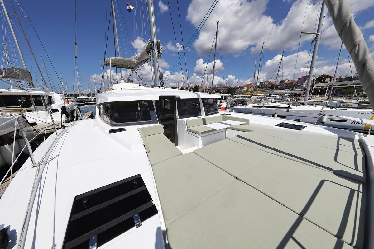 Deck of Kamla, a Bali 4.2 catamaran at Grad Biograd na Moru, Croatia