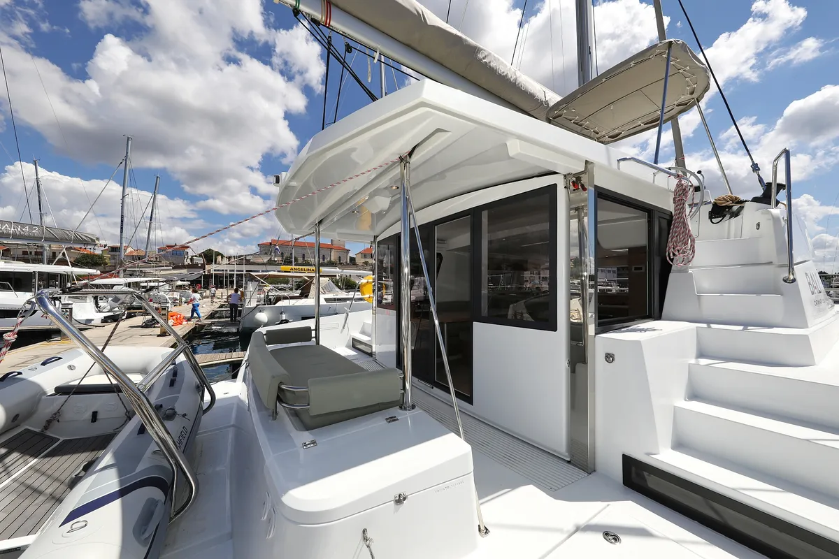 Deck of Kamla, a Bali 4.2 catamaran at Grad Biograd na Moru, Croatia