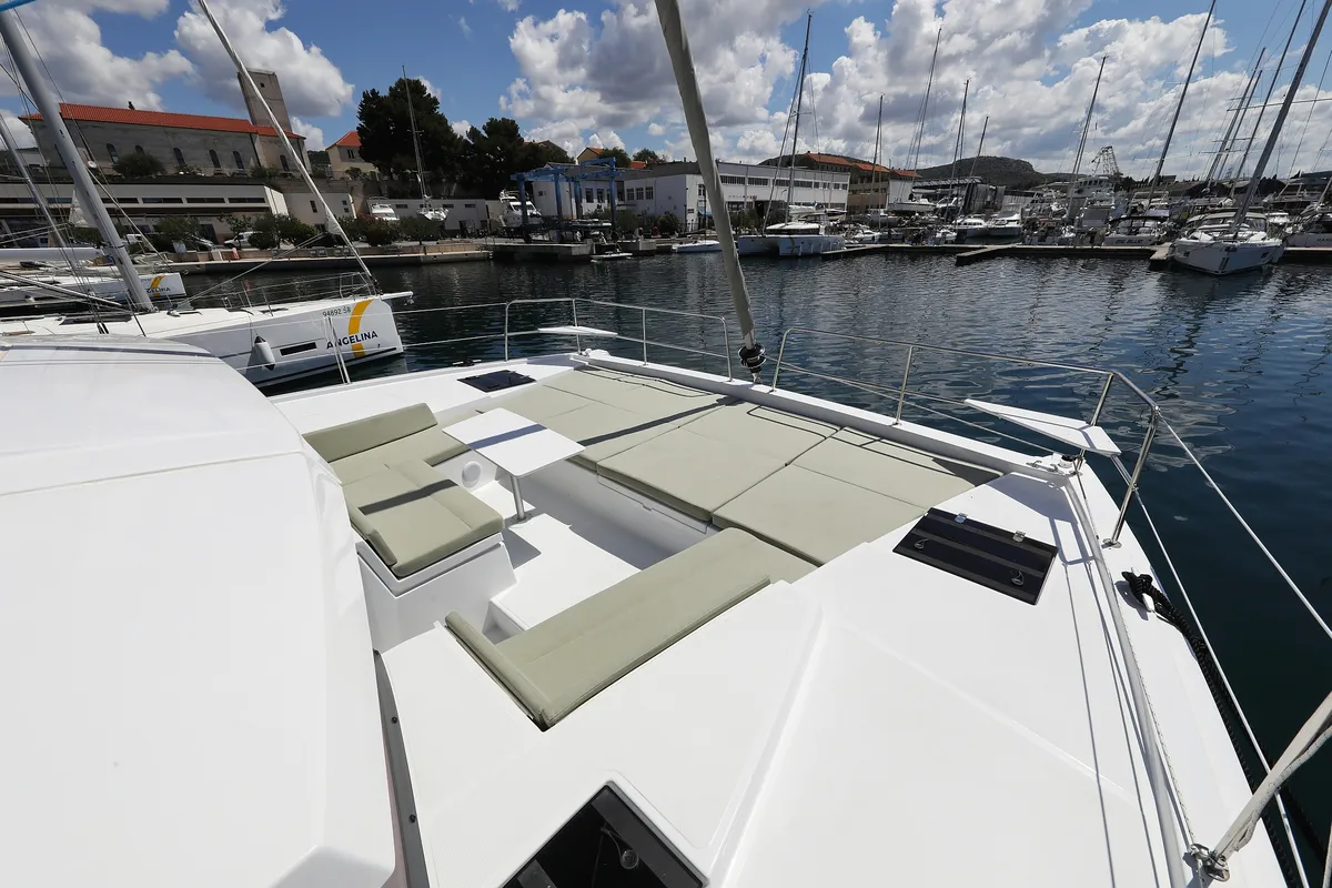 Deck of Kamla, a Bali 4.2 catamaran at Grad Biograd na Moru, Croatia