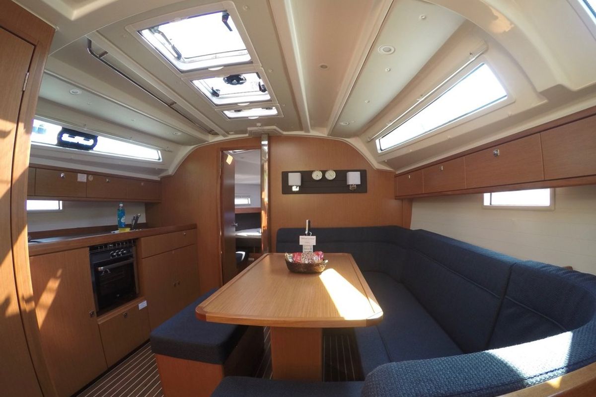 Salon of Cadenza, a Bavaria Cruiser 41 sailboat at Fethiye, Turkey