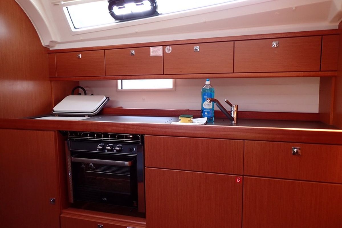 Galley of Cadenza, a Bavaria Cruiser 41 sailboat at Fethiye, Turkey