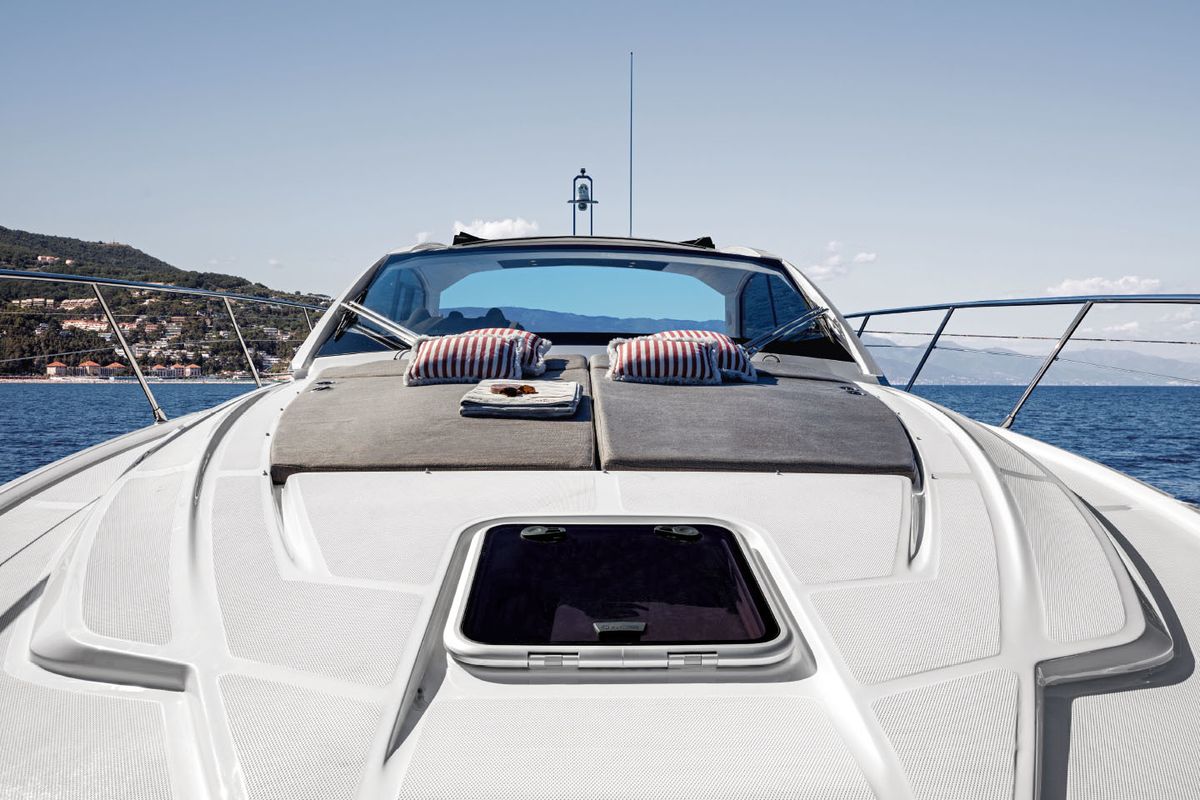 Exterior view of Don't Tell Mama, a Azimut Atlantis 45 motorboat at Castellammare di Stabia, Italy