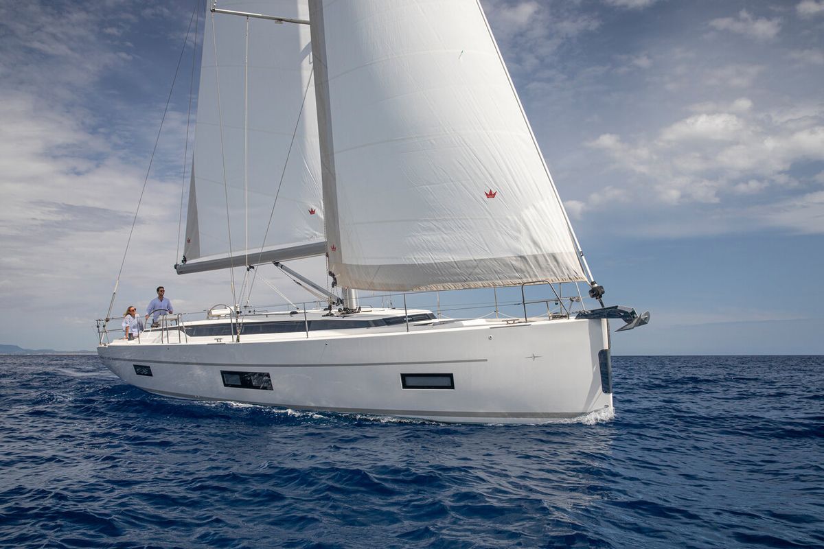 Exterior view of Allegro, a Bavaria C45 sailboat at Fethiye, Turkey