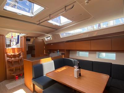 Salon of Allegro, a Bavaria C45 sailboat at Fethiye, Turkey