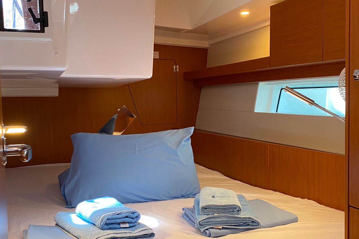 Cabin on Allegro, a Bavaria C45 sailboat at Fethiye, Turkey