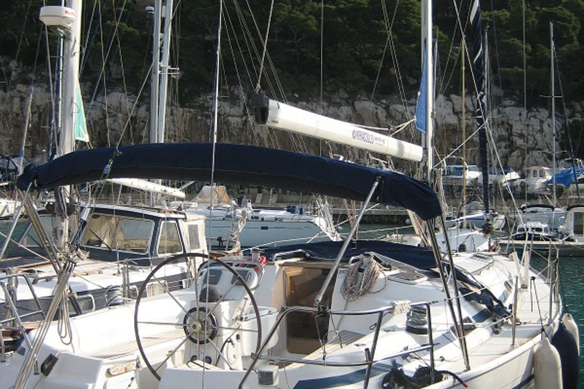 Cockpit of Seagull, a Bavaria 41 sailboat at Grad Biograd na Moru, Croatia