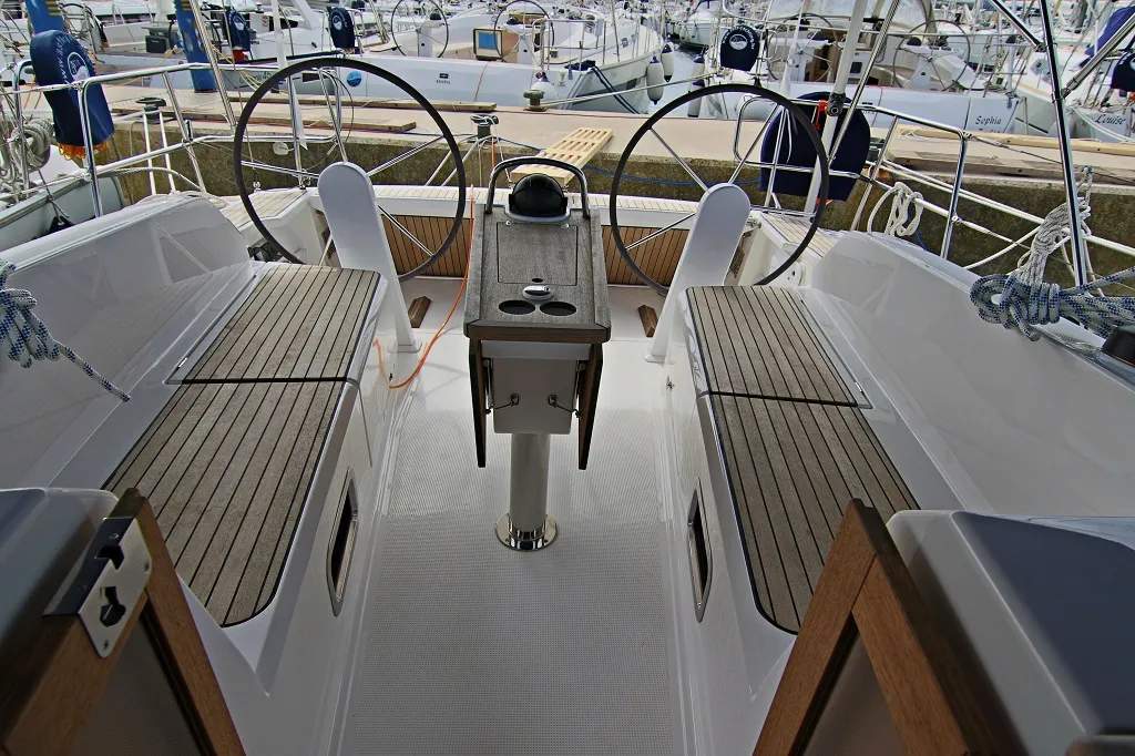 Cockpit of Patrizia, a Bavaria Cruiser 41 sailboat at Općina Sukošan, Croatia