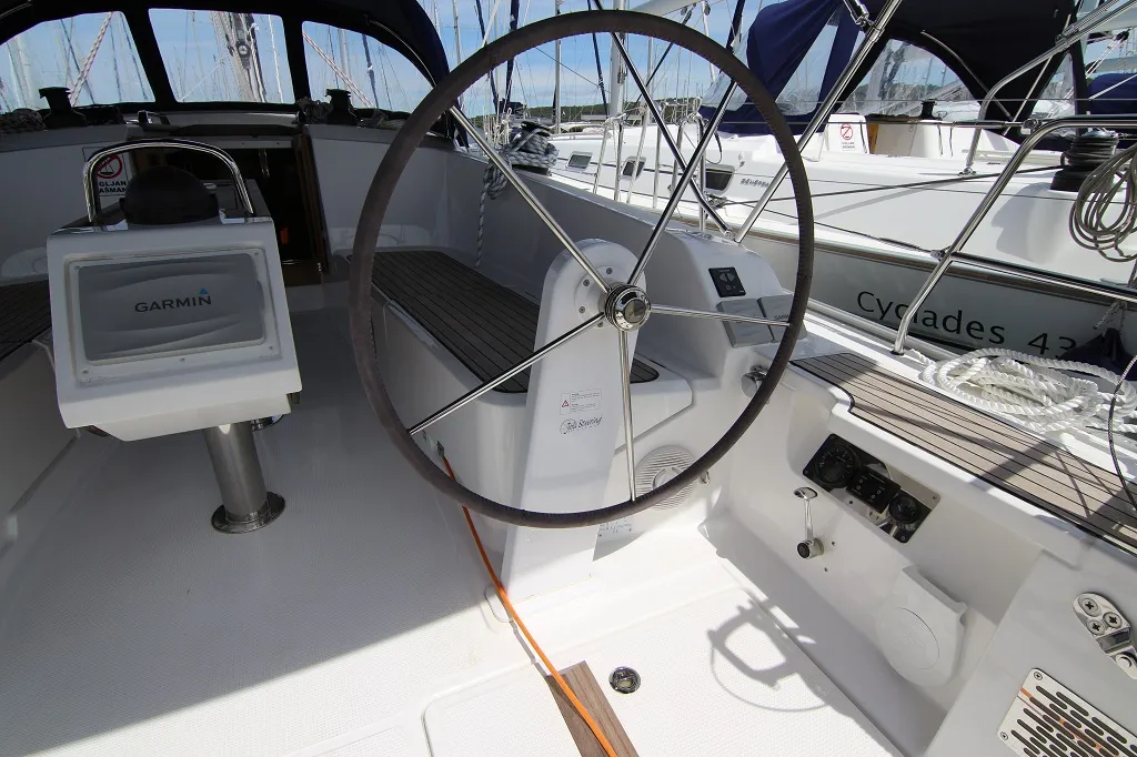 Cockpit of Patrizia, a Bavaria Cruiser 41 sailboat at Općina Sukošan, Croatia