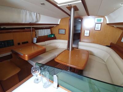 Salon of Catrina, a Jeanneau Sun Odyssey 36i sailboat at Municipal Unit of Elefsina, Greece