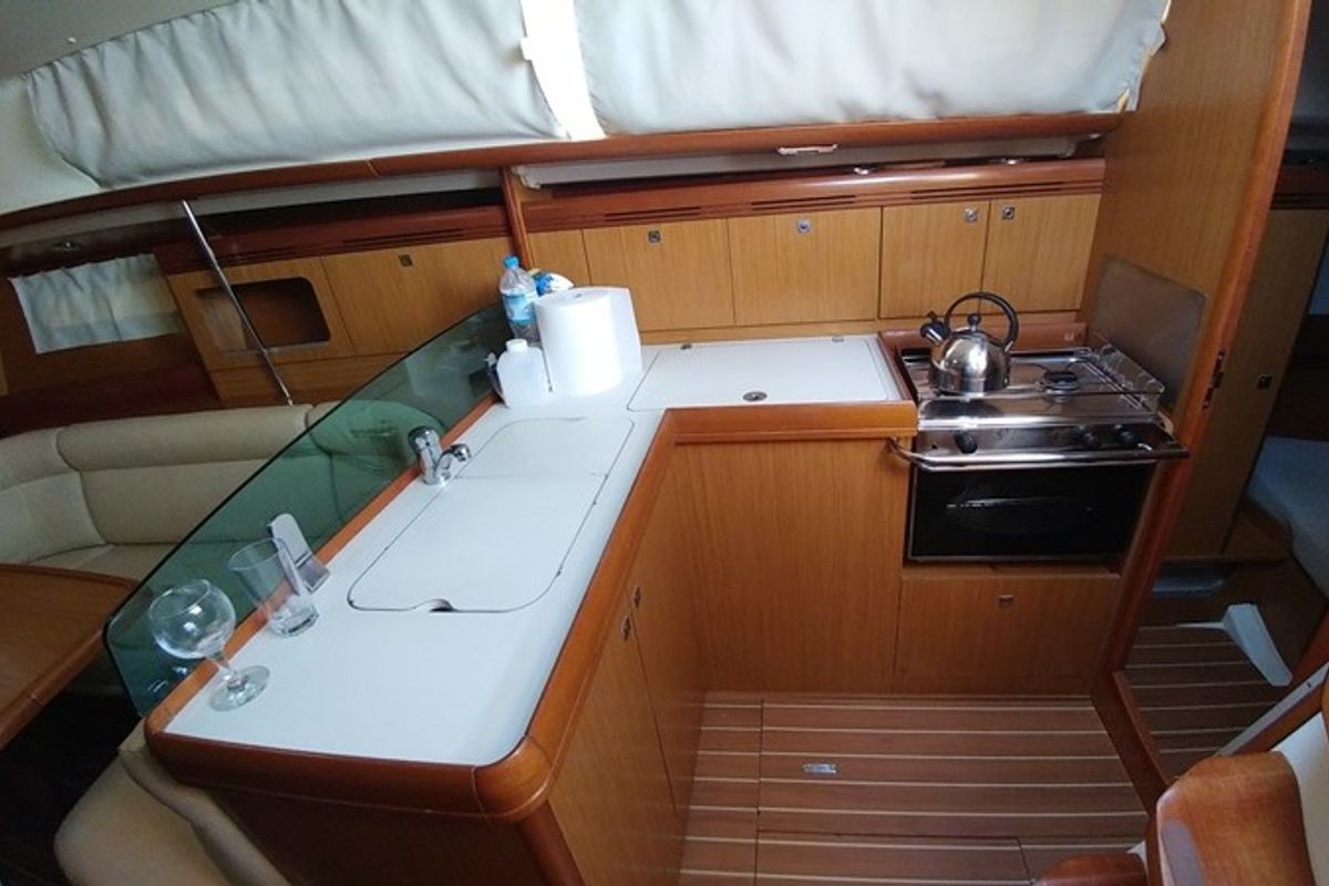 Galley of Catrina, a Jeanneau Sun Odyssey 36i sailboat at Municipal Unit of Elefsina, Greece