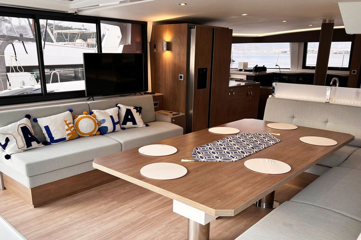 Salon of Honour, a Bali 4.8 OW catamaran at Fethiye, Turkey
