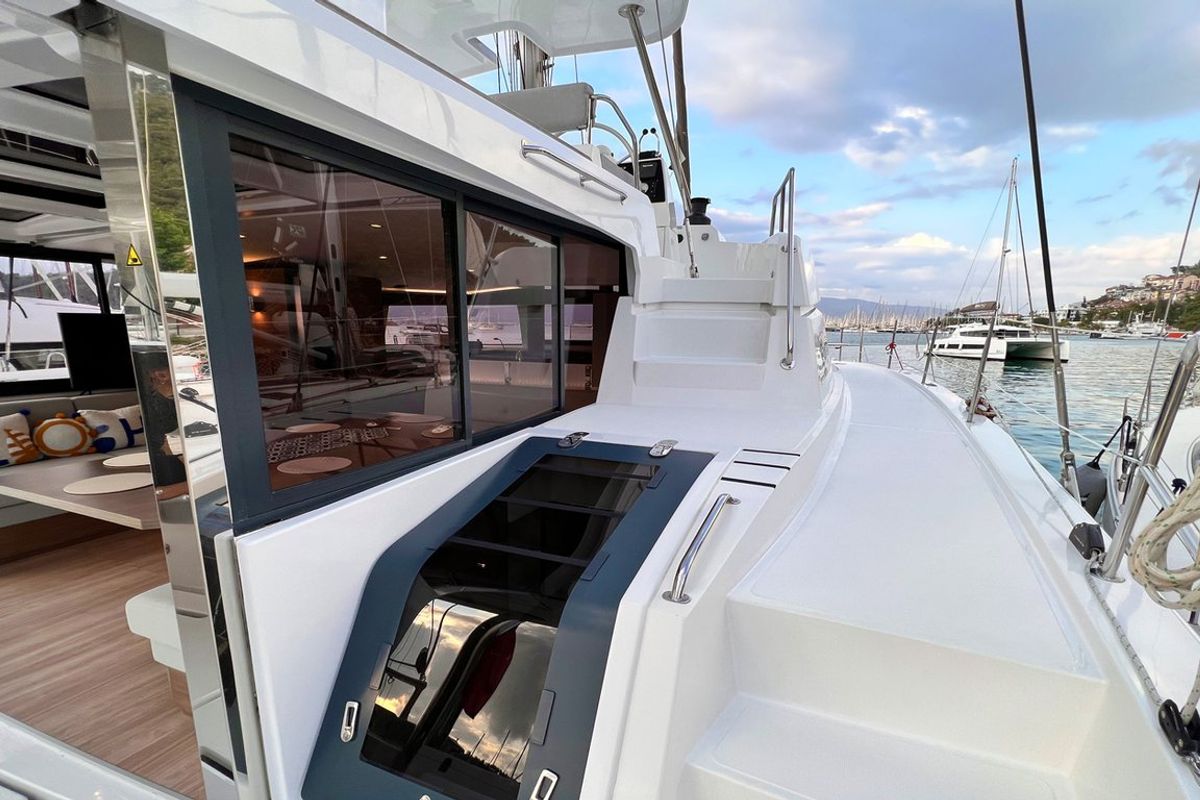 Deck of Honour, a Bali 4.8 OW catamaran at Fethiye, Turkey