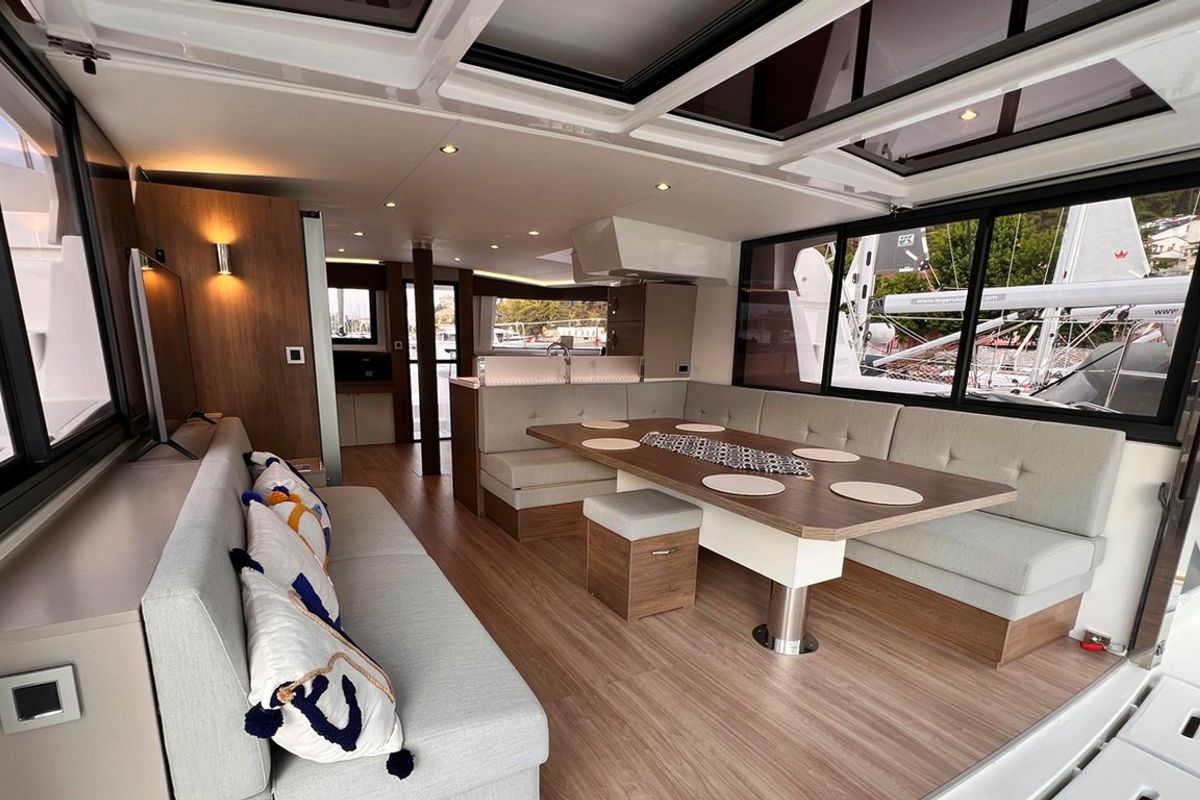 Salon of Honour, a Bali 4.8 OW catamaran at Fethiye, Turkey