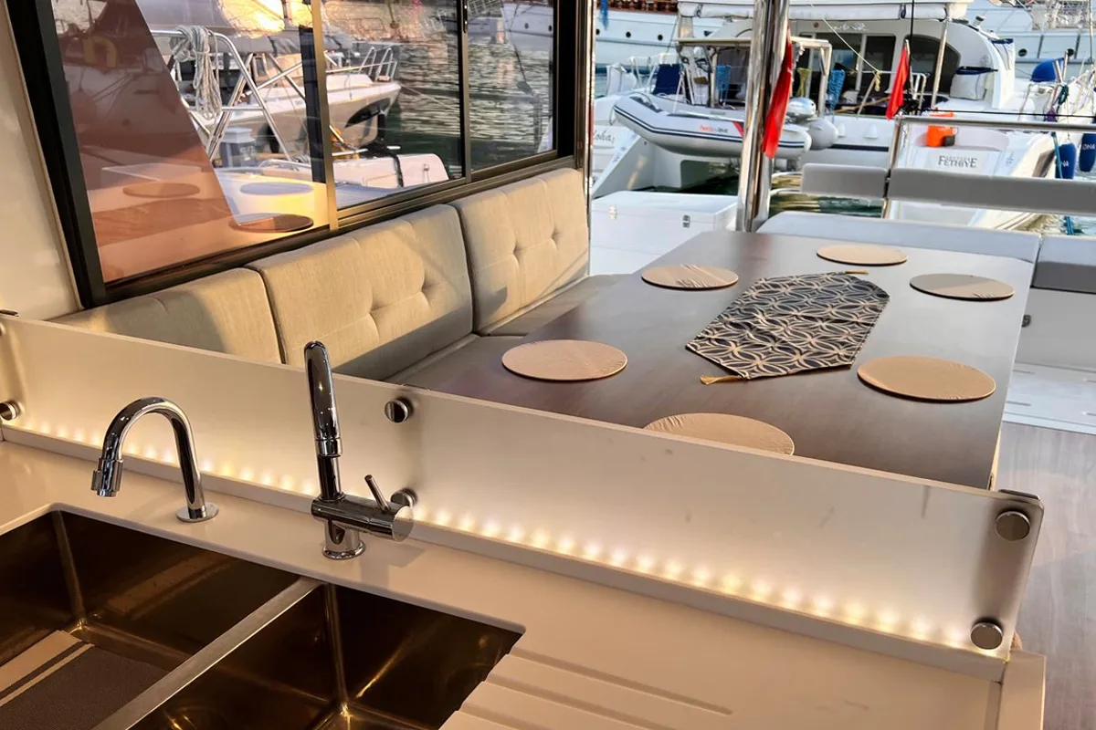 Cabin on Honour, a Bali 4.8 OW catamaran at Fethiye, Turkey