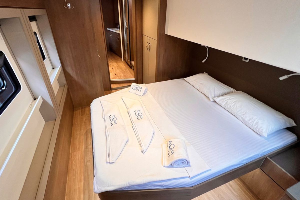 Honour, a Bali 4.8 OW catamaran at Fethiye, Turkey
