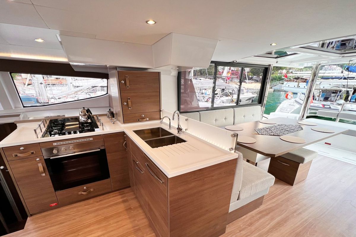 Galley of Honour, a Bali 4.8 OW catamaran at Fethiye, Turkey