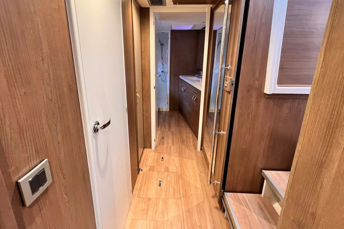 Cabin on Honour, a Bali 4.8 OW catamaran at Fethiye, Turkey