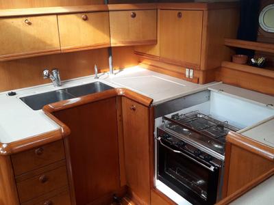 Galley of Hesiodos, a Jeanneau Sun Odyssey 52.2 sailboat at Athens, Greece