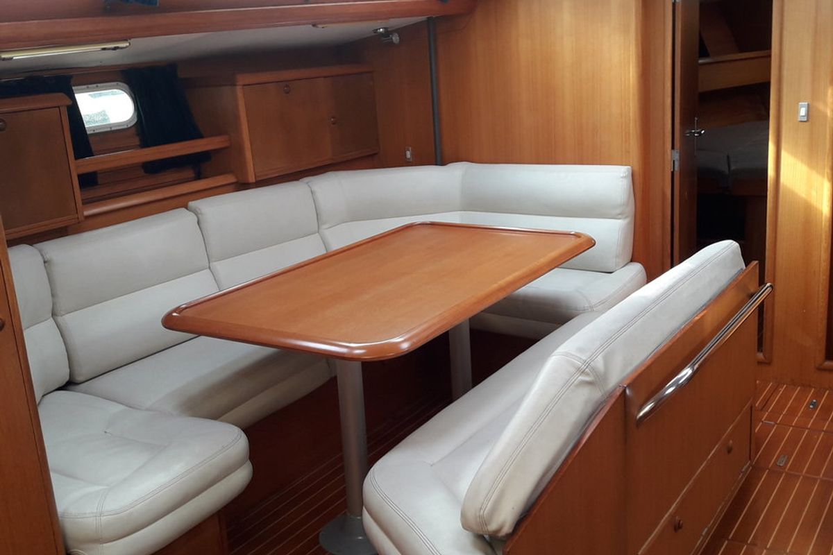Salon of Hesiodos, a Jeanneau Sun Odyssey 52.2 sailboat at Athens, Greece