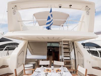 Deck of G.A.S. Newborn, a Ferretti 165 Fly motorboat at Δήμος Γλυφάδας, Greece
