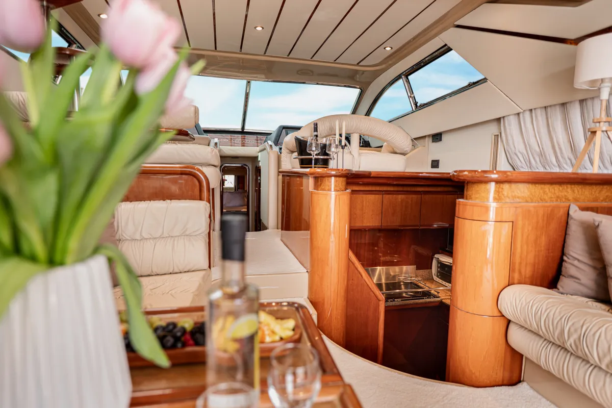 Salon of G.A.S. Newborn, a Ferretti 165 Fly motorboat at Δήμος Γλυφάδας, Greece