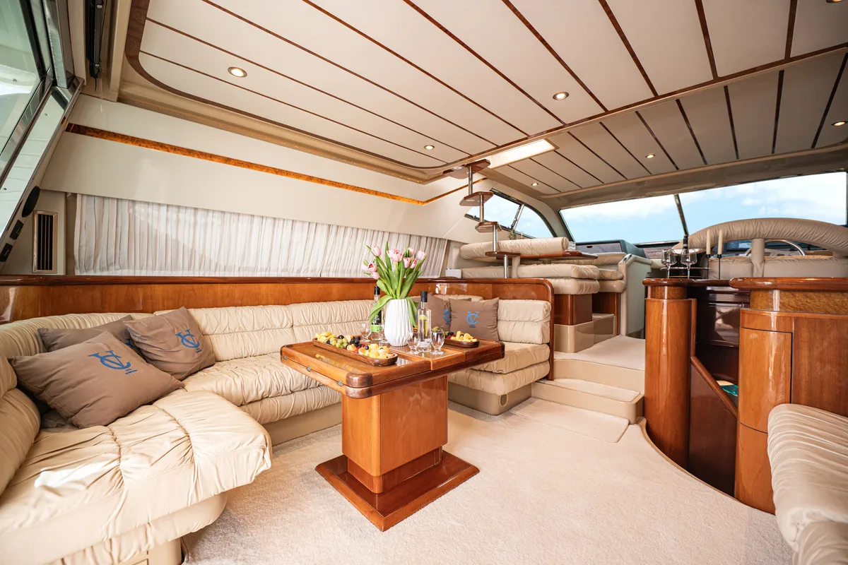Salon of G.A.S. Newborn, a Ferretti 165 Fly motorboat at Δήμος Γλυφάδας, Greece