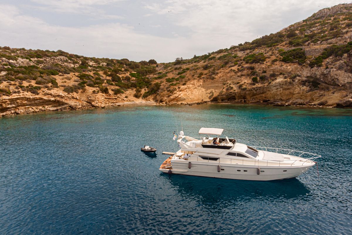 Exterior view of G.A.S. Newborn, a Ferretti 165 Fly motorboat at Δήμος Γλυφάδας, Greece