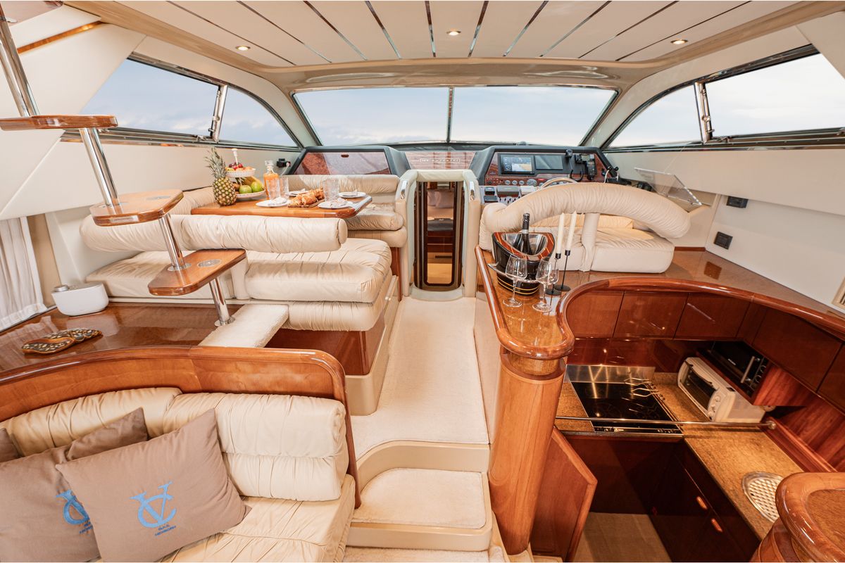 Salon of G.A.S. Newborn, a Ferretti 165 Fly motorboat at Δήμος Γλυφάδας, Greece