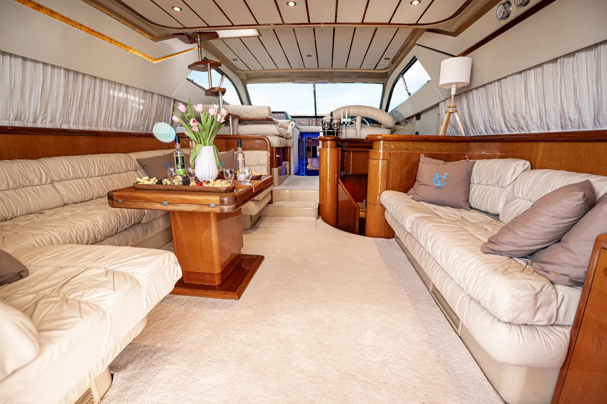 Salon of G.A.S. Newborn, a Ferretti 165 Fly motorboat at Δήμος Γλυφάδας, Greece