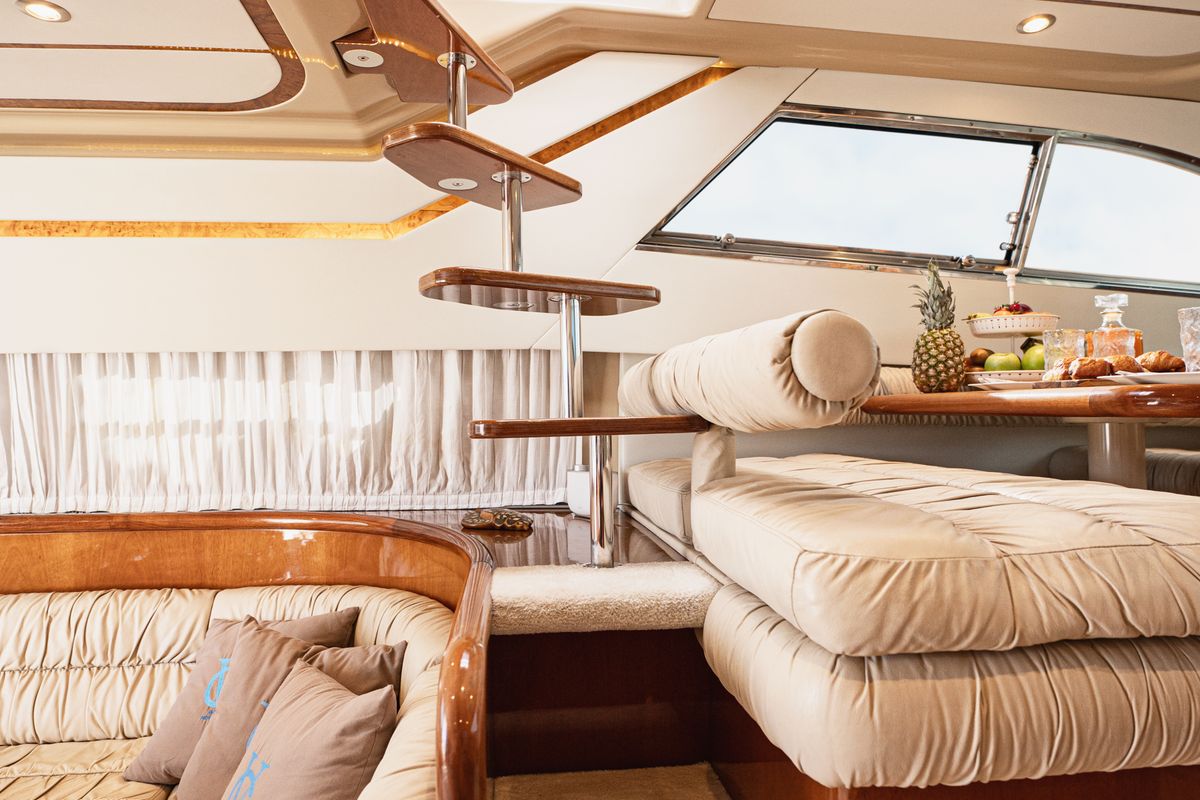 Salon of G.A.S. Newborn, a Ferretti 165 Fly motorboat at Δήμος Γλυφάδας, Greece