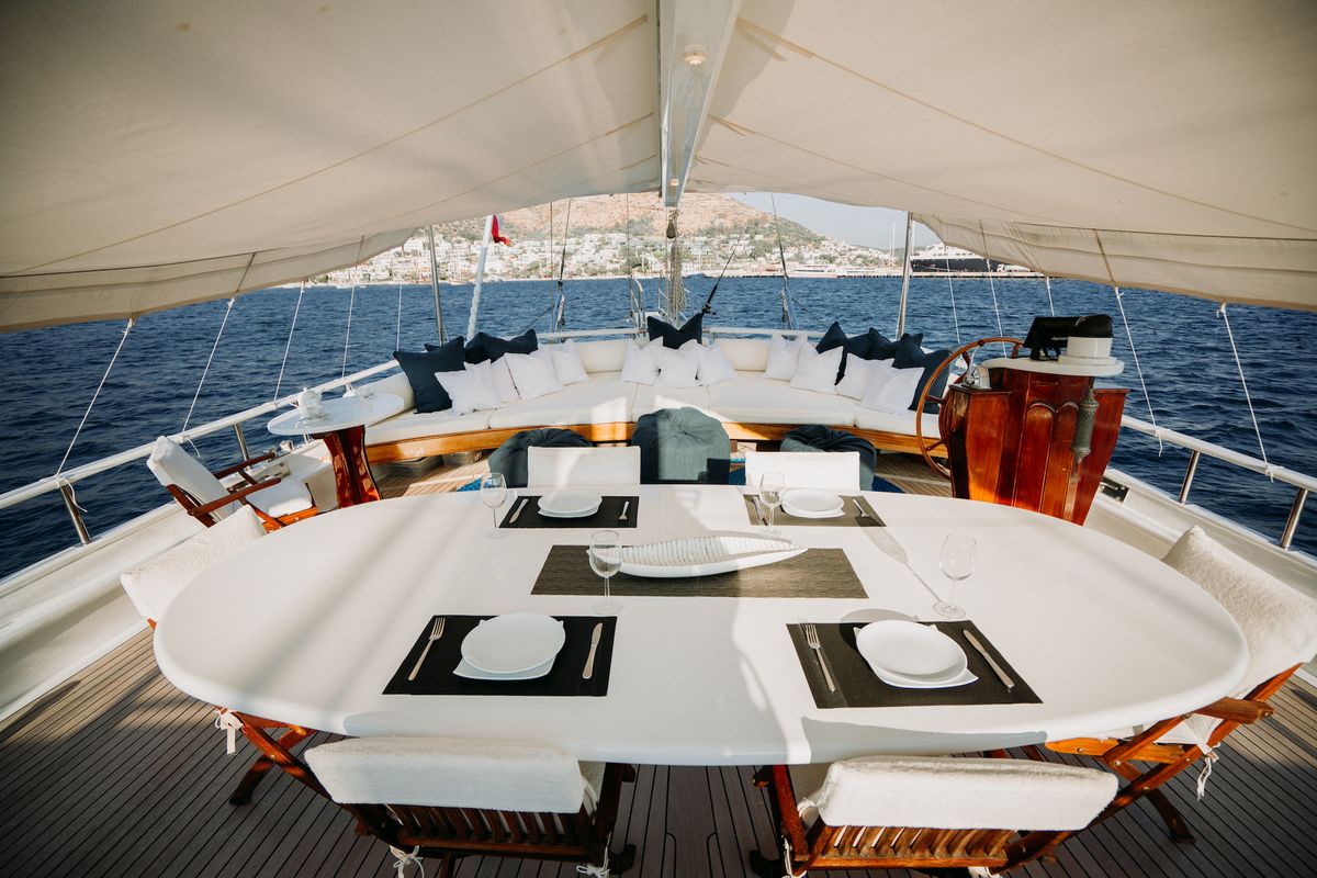 Deck of Bevaz Lale, a Gulet Gulet gulet at Kos, Greece