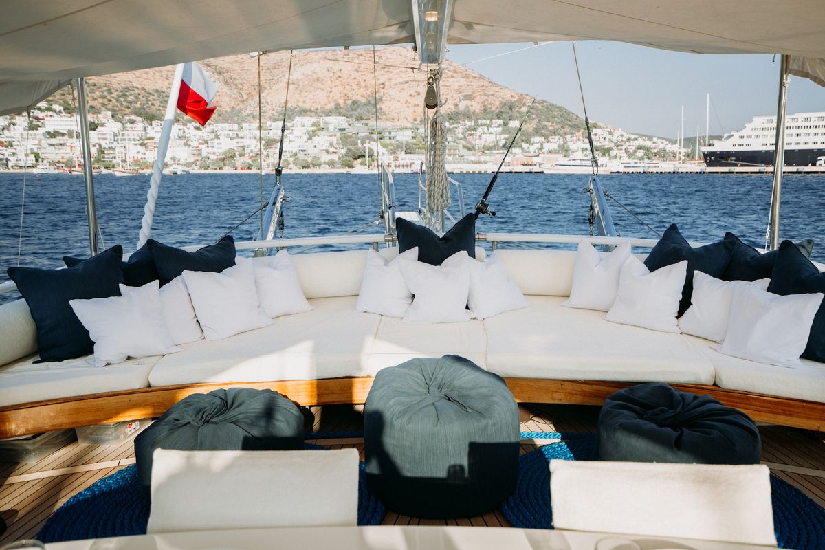 Deck of Bevaz Lale, a Gulet Gulet gulet at Kos, Greece