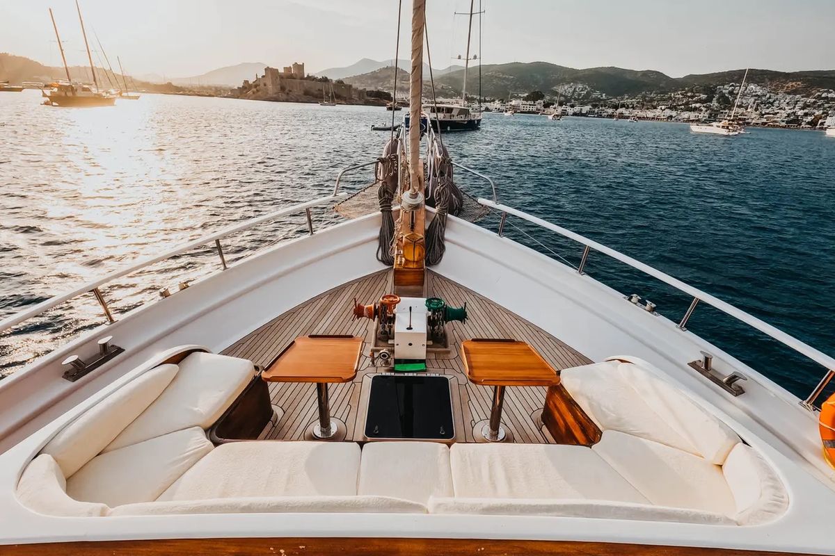 Deck of Bevaz Lale, a Gulet Gulet gulet at Kos, Greece
